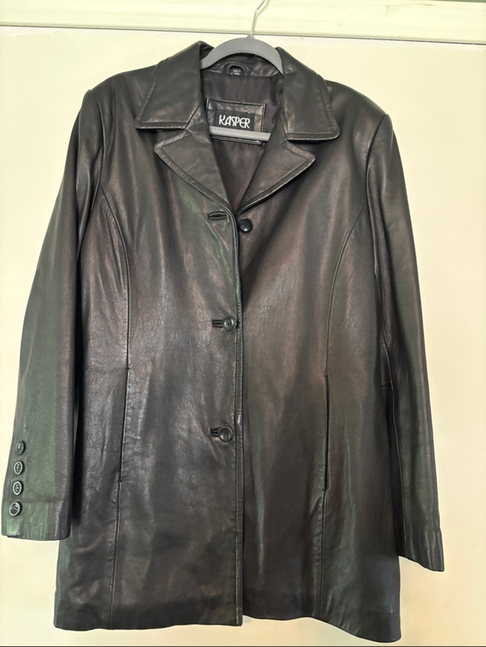 Kasper Black Leather Button-Front Jacket